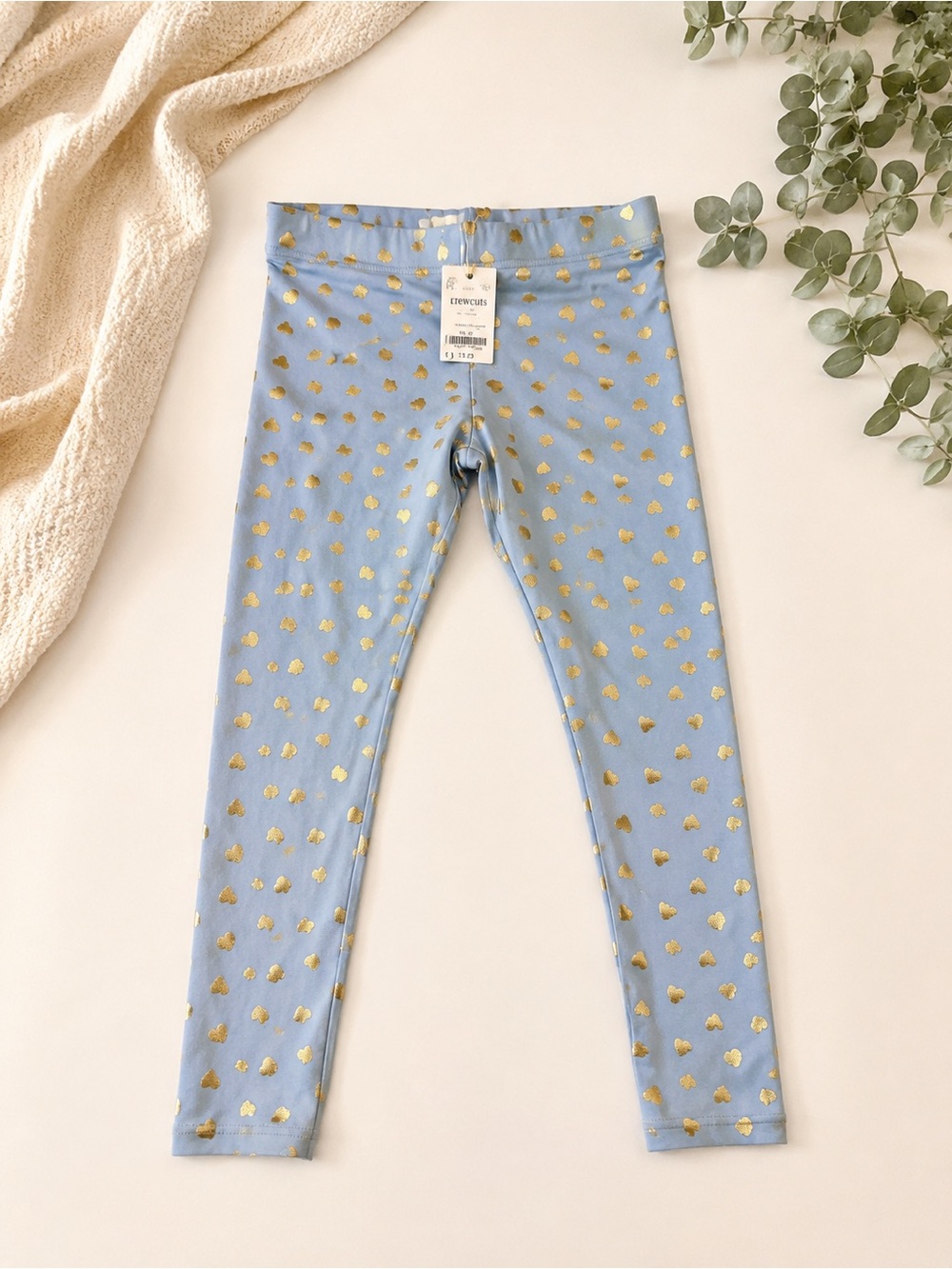 NWT J.Crew Crewcuts Light Blue Leggings with Gold Heart Print Size 8